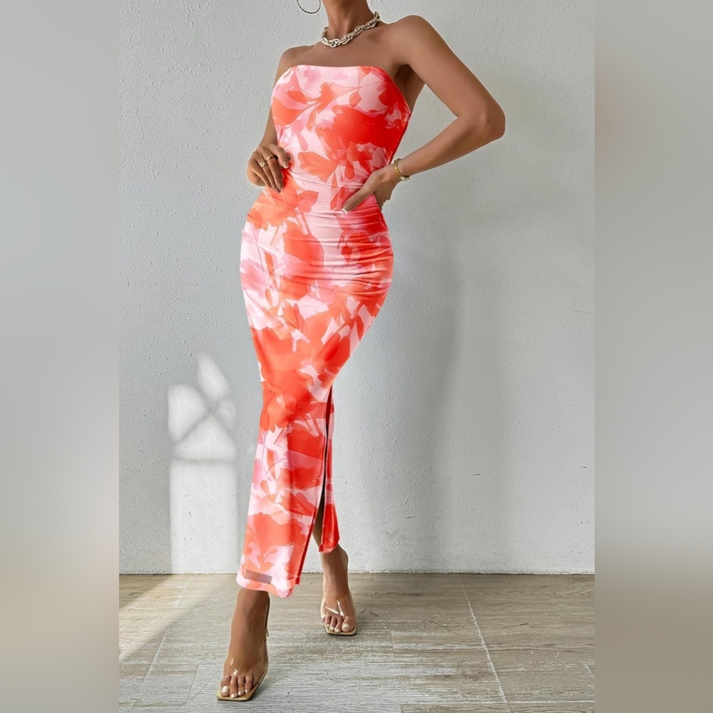 Pretty Garden Maxi Bodycon Dress Wear With Straps Or Without Size L - Picture 2 of 5